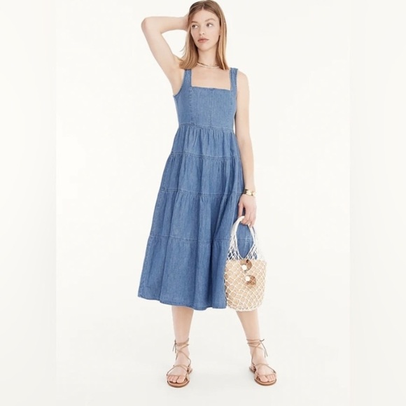 J. Crew Dresses & Skirts - J. Crew NWT Tiered Denim Squareneck Dress Size 00